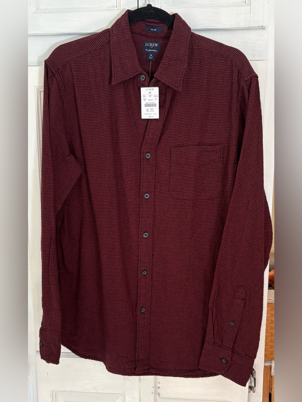 J Crew Dark Burgundy Houndstooth Soft Flannel Shirt Tags Intact